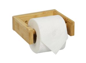 4052025453039 - Toilettenpapierhalter Bambus Klopapierhalter fürs Bad Wand klebend Klorollenhalter hbt 5x16x13 cm natur - Relaxdays