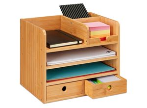 4052025453091 - Relaxdays - Schreibtisch Organizer 2 Schubladen 5 Fächer HxBxT 265 x 33 x 24 cm Bambus-Organizer fürs Büro natur