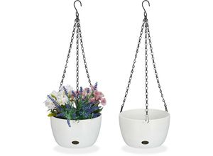 4052025453213 - Blumenampel mit Wasserspeicher 2er Set HxD 56x205 cm außen & innen hängender Blumentopf Kunststoff weiß - Relaxdays