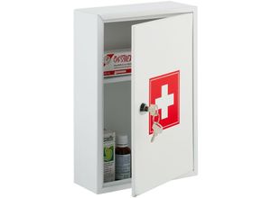 4052025453329 - Medizinschrank abschließbar 2 Fächer HxBxT 32x215x8 cm für Medikamente Arzneischrank hängend weiß rot - Relaxdays