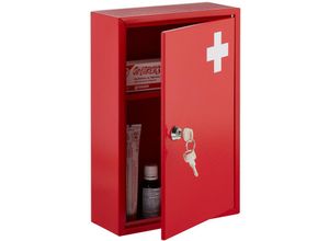 4052025453350 - Medizinschrank abschließbar 2 Fächer HxBxT 32 x 215 x 95 cm für Medikamente Arzneischrank rot weiß - Relaxdays