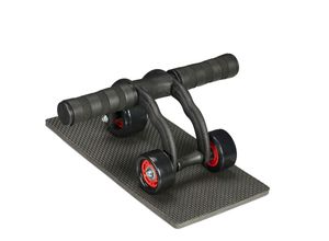 4052025453398 - Relaxdays Bauchroller mit 3 Rädern Bauchtrainer für Zuhause Damen & Herren Fitnessrolle mit Kniematte schwarz rot