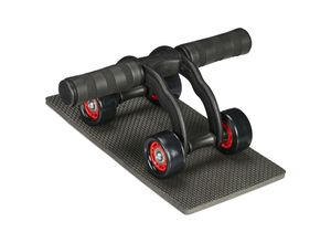 4052025453404 - Relaxdays - Bauchroller mit 4 Rädern Bauchtrainer für Zuhause Damen & Herren Fitnessrolle mit Kniematte schwarz rot