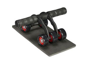 4052025453411 - Relaxdays - Bauchroller mit 5 Rädern Bauchtrainer für Zuhause Damen & Herren Fitnessrolle mit Kniematte schwarz rot