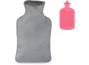 4052025454500 - Relaxdays - Wärmflasche Gummiwärmflasche mit Vlies-Bezug 15l Volumen große Bettflasche Kinder & Erwachsene pink grau