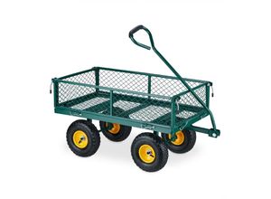 4052025454593 - Handwagen praktischer Bollerwagen für den Garten Luftbereifung klappbare Seitenteile bis 200 kg grün-gelb - Relaxdays