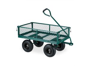 4052025454609 - Handwagen praktischer Bollerwagen für den Garten mit Luftbereifung klappbare Seitenteile bis 200 kg grün - Relaxdays