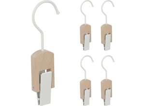 4052025454739 - Stiefelhaken 5er Set Eisen & Holz Klemmhaken zum Aufhängen gummierte Clips Haken mit Klammer weiß natur - Relaxdays