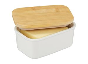 4052025454937 - Butterdose mit Deckel Keramik & Bambus 250 g Butter HxBxT 75 x 16 x 105 cm Butterschale weiß natur - Relaxdays