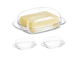 4052025454982 - Relaxdays - Butterdose 3er Set mit Deckel Kunststoff 250 g Butter HxBxT 65x185x125 cm Butterschale transparent