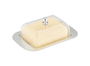 4052025454999 - Butterdose mit Deckel Edelstahl & Kunststoff 250 g Butter 7x185x12 cm Butterschale silber transparent - Relaxdays