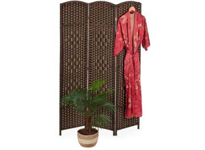 4052025455484 - Relaxdays - Paravent HxB 170 x 120 cm Trennwand für innen Holz & Papierseil faltbarer Raumteiler 3-teilig braun