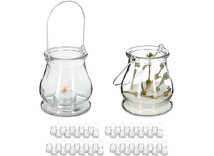 4052025456306 - Relaxdays - 48 x Windlicht aus Glas Henkel zum Aufhängen innen & außen Teelichthalter h x d 10 x 85 cm transparent