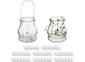 4052025456320 - Relaxdays - 96 x Windlicht aus Glas Henkel zum Aufhängen innen & außen Teelichthalter h x d 10 x 85 cm transparent