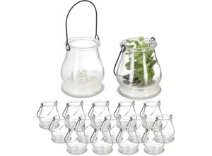 4052025456405 - Windlicht 16er Set aus Glas mit Henkel innen & außen Teelichthalter HxD 10 x 85 cm transparent schwarz - Relaxdays