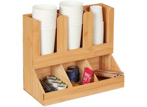 4052025456948 - Kaffee Organizer 6 Fächer Bambus hbt 295 x 345 x 17 cm Kaffeestation Milch Zucker Kaffeebecher natur - Relaxdays