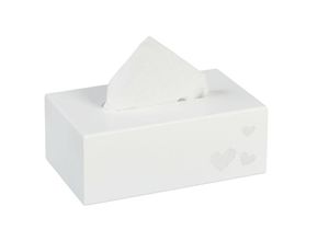 4052025457839 - Taschentuchbox Kosmetiktücherbox eckige Tücherbox Taschentücher HxBxT 9 x 25 x 15 cm Herz-Aufdruck weiß - Relaxdays