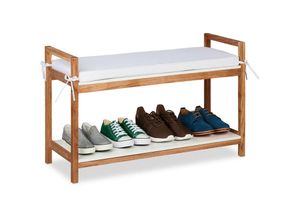 4052025457860 - Schuhbank Schuhregal mit Sitzfläche abnehmbares Polster HxBxT 55 x 90 x 34 cm Sitzbank Holz natur weiß - Relaxdays