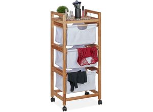 4052025457907 - Badregal mit Wäschekorb 1 offene Ablage & 3 Stoffkörbe hbt 96x435x335 cm Standregal Walnuss natur weiß - Relaxdays