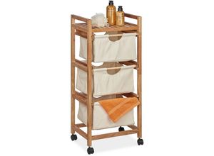 4052025457914 - Badregal mit Wäschekorb 1 offene Ablage & 3 Stoffkörbe hbt 96x435x335 cm Standregal Walnuss natur beige - Relaxdays