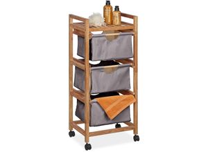 4052025457921 - Badregal mit Wäschekorb 1 offene Ablage & 3 Stoffkörbe hbt 96x435x335 cm Standregal Walnuss natur grau - Relaxdays