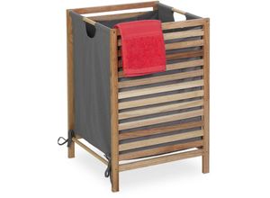 4052025457990 - Wäschekorb Holzgestell 60 l Stoffbeutel HxBxT 635 x 43 x 43 cm ohne Deckel Wäschesammler natur grau - Relaxdays