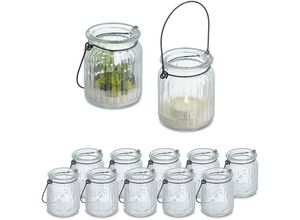 4052025458119 - Windlicht 12er Set Glas mit Henkel innen & außen 95 x 8 cm Hochzeit Teelichthalter transparent schwarz - Relaxdays