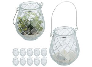 4052025458249 - Windlicht 12er Set Glas mit Henkel HxD 10 x 85 cm innen & außen Teelichthalter transparent  silber - Relaxdays