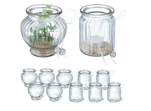 4052025458447 - Windlicht 12er Set aus Glas 2 verschied Formen mit Schleife innen & außen Teelichthalter transparent - Relaxdays