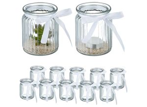 4052025458454 - Windlicht 12er Set aus Glas Teelichtgläser mit Schleife innen & außen Teelichthalter Deko transparent - Relaxdays