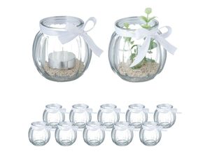 4052025458461 - Windlicht 12er Set aus Glas Teelichtgläser mit Schleife innen & außen Teelichthalter Deko transparent - Relaxdays