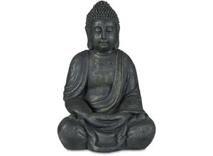 4052025458874 - Buddha Figur sitzend xl 70 cm Gartenfigur Vintage Dekofigur Wohnzimmer wetterfest frostsicher anthrazit - Relaxdays