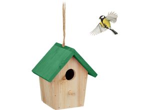 4052025459222 - Relaxdays - Deko Vogelhaus Holz Vogelhäuschen zum Aufhängen hbt 16 x 15 x 11 cm Vogelvilla Garten Balkon natur grün