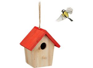 4052025459239 - Deko Vogelhaus Holz Vogelhäuschen zum Aufhängen hbt 16 x 15 x 11 cm Vogelvilla Garten Balkon natur rot - Relaxdays