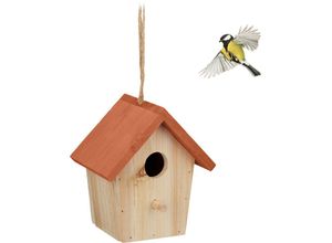 4052025459246 - Deko Vogelhaus Holz Vogelhäuschen zum Aufhängen hbt 16x15x11 cm Vogelvilla Garten Balkon natur orange - Relaxdays