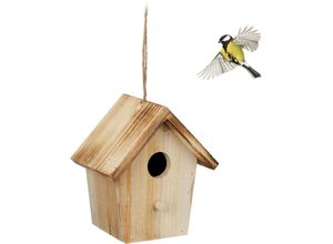 4052025459260 - Deko Vogelhaus Holz Vogelhäuschen zum Aufhängen HxBxT 16 x 15 x 11 cm Vogelvilla Garten Balkon natur - Relaxdays