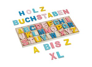 4052025460808 - Holzbuchstaben Set 104-teilig Großbuchstaben a-z 5 cm hoch xl Buchstaben zum Basteln Deko Alphabet bunt - Relaxdays