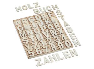 4052025460815 - Holzbuchstaben & Holzzahlen 144-tlg Set Großbuchstaben a-z Zahlen 0-9 5 cm Holzdeko zum Basteln natur - Relaxdays