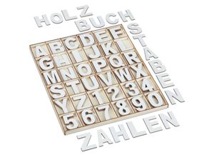 4052025460822 - Relaxdays - Holzbuchstaben & Holzzahlen 144-tlg Set Großbuchstaben a-z Zahlen 0-9 5 cm Holzdeko zum Basteln weiß