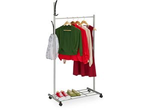 4052025460969 - Relaxdays Garderobe mit Rollen HBT 165x80x44 cm Metall Ablage mobiler Kleiderständer Rollgarderobe silber schwarz