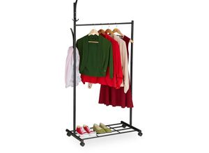 4052025460976 - Garderobe mit Rollen HxBxT 165 x 80 x 44 cm Metall Ablage mobiler Kleiderständer Rollgarderobe schwarz - Relaxdays