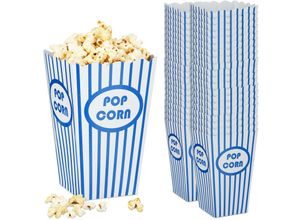 4052025461157 - Popcorntüten 48er Set gestreift Retro-Optik Kino Filmabend Zubehör Pappe Popcornbehälter blau weiß - Relaxdays