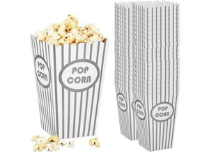 4052025461188 - Popcorntüten 48er Set gestreift Retro-Optik Kino Filmabend Zubehör Pappe Popcornbehälter silber weiß - Relaxdays