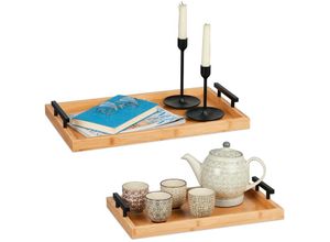 4052025462543 - Relaxdays - Tablett 2er Set Bambus hbt 7x50x30 cm & 7x43x26 cm Serviertablett Griffe hoher Rand Küchentablett natur