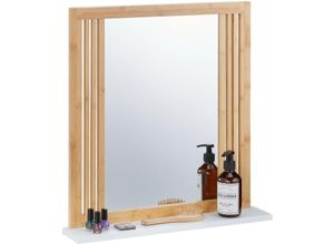 4052025462789 - Badspiegel mit Ablage Bambus & mdf rechteckig HxBxT 565 x 54 x 10 cm Spiegel zum Aufhängen natur weiß - Relaxdays