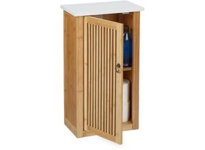 4052025462796 - Badezimmerschrank Hängeschrank mit Einlegeboden HxBxT 60x345x21 cm Wandschrank Bambus & mdf natur weiß - Relaxdays