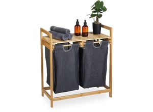 4052025462826 - Wäschekorb Regal Bambus ausziehbar hbt 73 x 64 x 33 cm 2 Fächer & 1 Ablage Wäschesammler Bad natur grau - Relaxdays