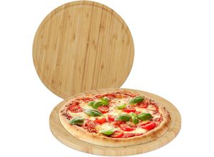 4052025463014 - Relaxdays - Pizzateller 2er Set Bambus ø 32 cm Servierbrett für Pizza Flammkuchen Käse rundes Pizzabrett natur