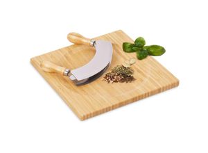 4052025463175 - Wiegemesser mit Brett Bambus & Edelstahl zweischneidiges Kräutermesser Kräuterbrett 25x25 cm natur silber - Relaxdays