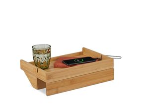 4052025463250 - Relaxdays - Bettablage Mini-Nachtisch zum Klemmen Bett & Hochbett HxBxT 10 x 33 x 24 cm Kabelschlitze Bambus natur